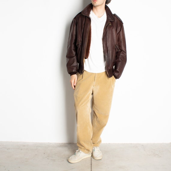 Men's Schott Brown Fur Lined Leather Bomber Jacket Rib on Etsy