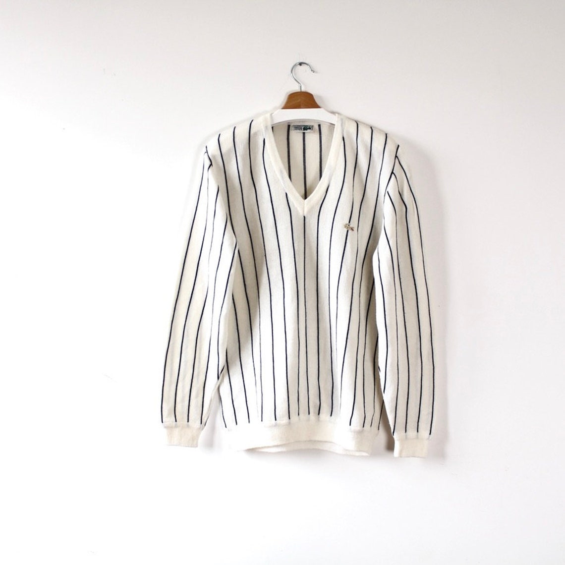 Men's Lacoste White Vertical Striped V-Neck Sweater Man | Etsy