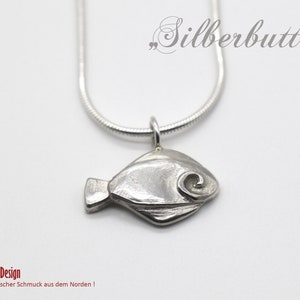 Silver flounder, pendant and chain made of 925/- silver, goldsmith&#39;s work from the North Sea, souvenir of a beautiful time