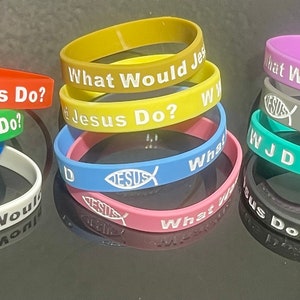 12 WWJD, was würde Jesus Silikongummi-Armbänder-Manschetten-Schenkelmenge christlicher religiöser Schmuck echte Qualität US-Verkäufer Gebetsbänder tun Bild 9