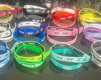 2 WWJD Bracelets 1 Woven & 1 Silicone Wristband Matching / Pairing Sets - What Would Jesus Do? Fashion Jewelry - High Quality , 100% Genuine