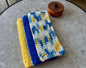 Crocheted Dishcloths - Set of 3 (Blue & Yellow Collection)