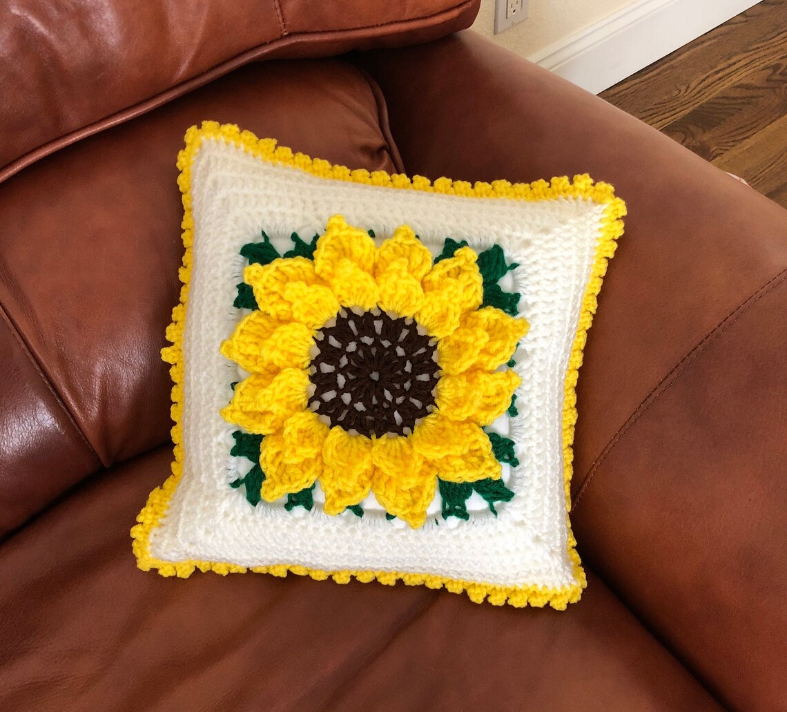 Crochet Sunflower Throw Pillow Etsy
