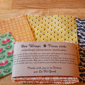 Beewraps/ Organic beeswax food packaging / Set of 3 or 4 customizable sizes / Handmade in France