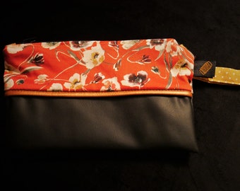 Pochette simili-cuir et satin de coton