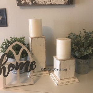FREE SHIPPING 2 Chunky Farmhouse Pillar Candle Stands, Wood Candle Pillar, Wood Plant Stands, Square Candle Holders