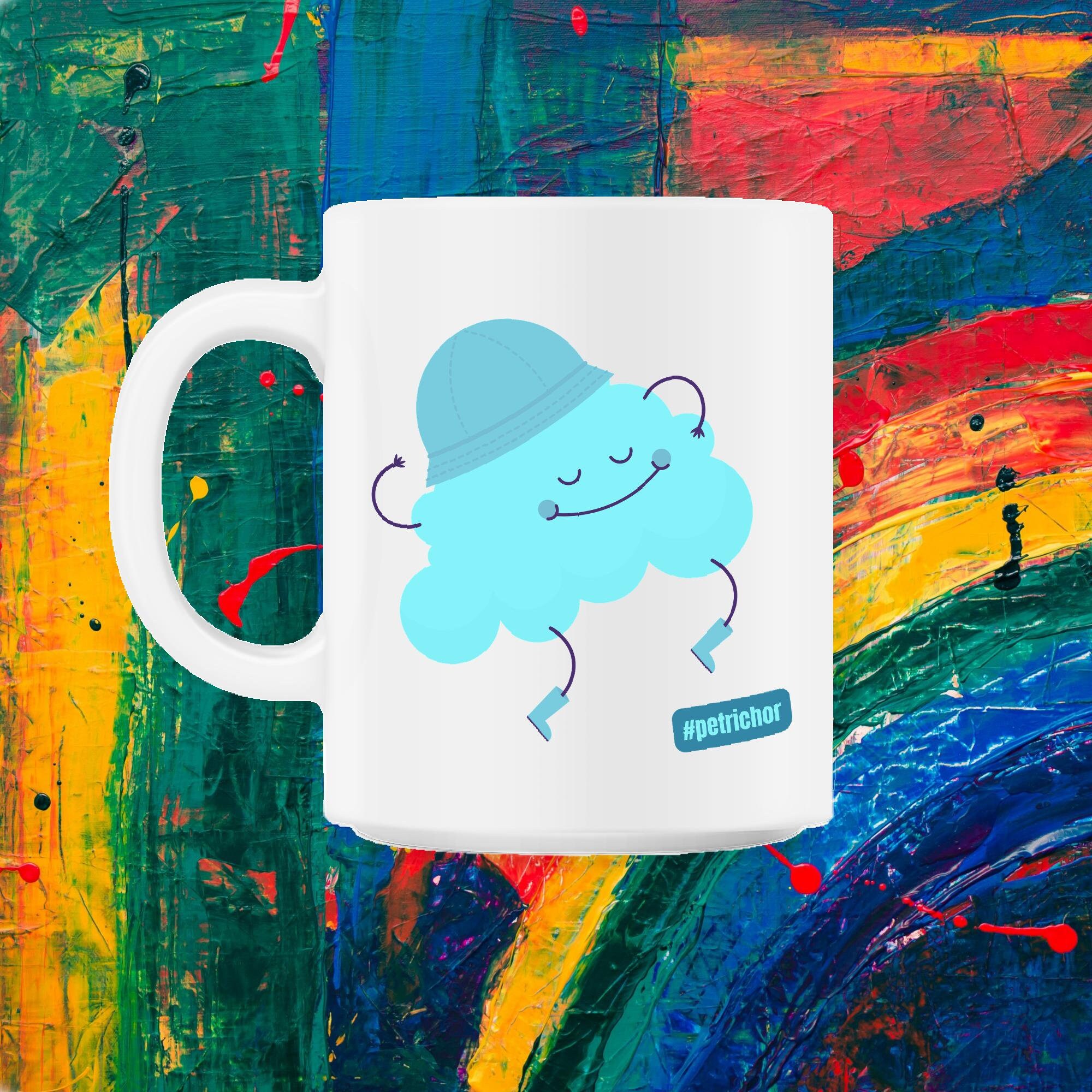 Hashtag Petrichor Mignon Nuage Bleu avec Un Chapeau de Pluie 11Oz Mug