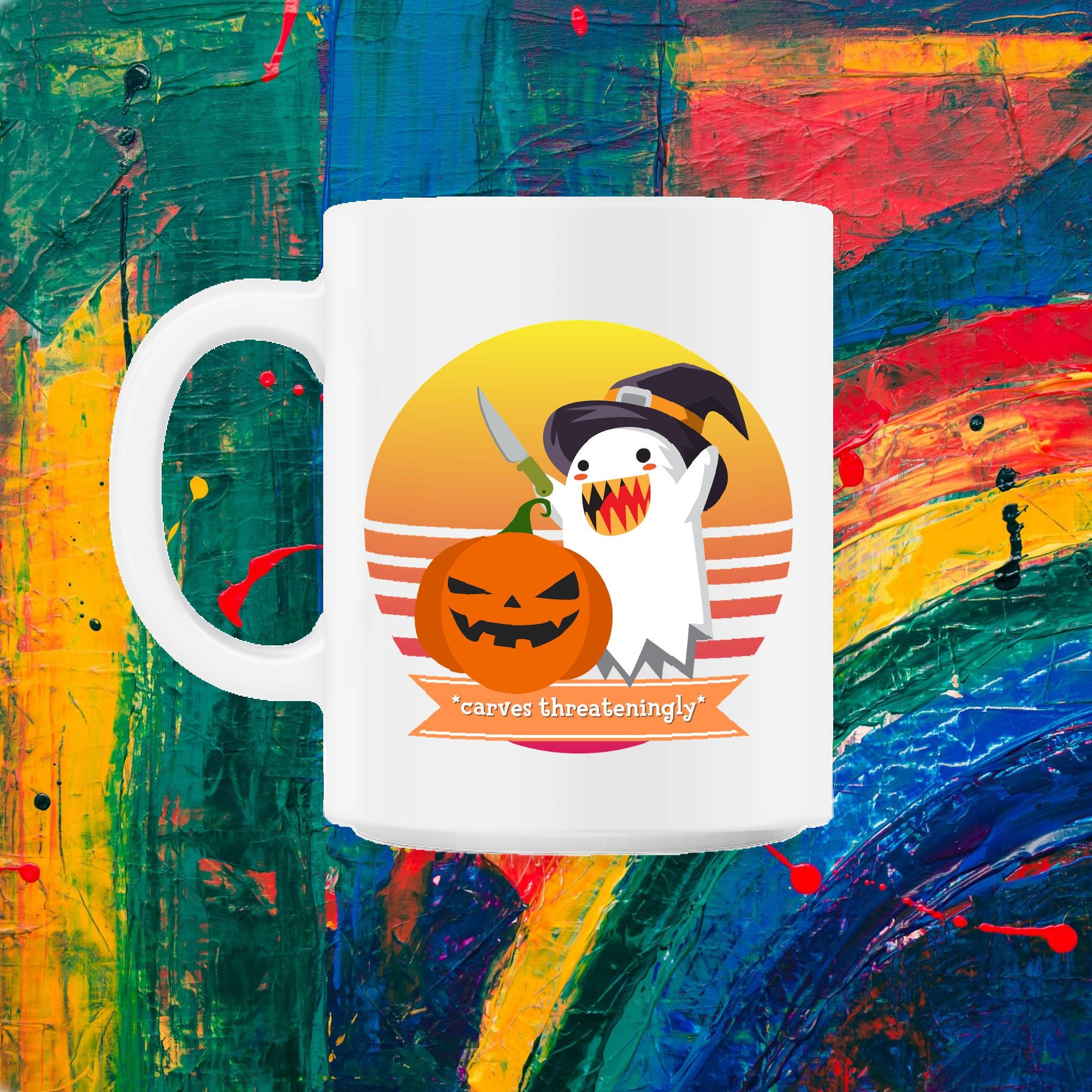 Halloween Mignon Fantôme Sculpte Une Citrouille Menaçante 11Oz Mug