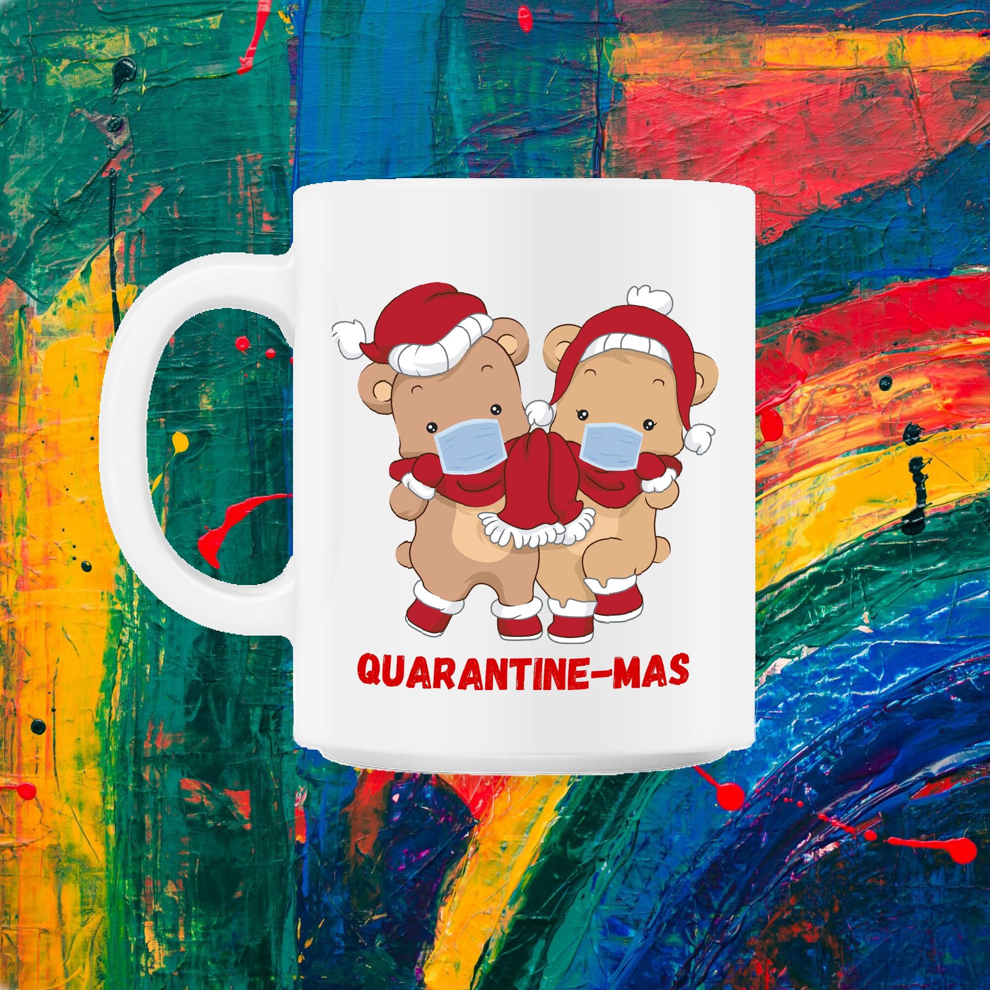 Quarantaine-Mas Ours de Noël Quarantaine Mignons Portant Des Masques Drôle Cadeau Couple 11Oz Mug