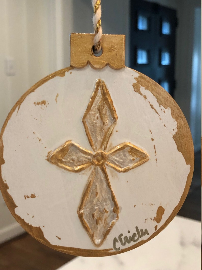 Round wooden cross ornament Etsy