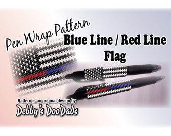 PATRÓN para envolver bolígrafos ~ Bandera de línea azul / línea roja, puntada peyote