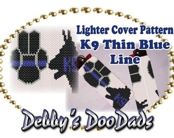 PATRÓN de cubierta más ligera ~ K9 Línea azul delgada, puntada peyote