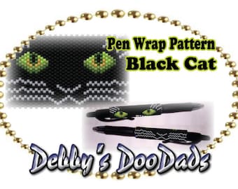 PATRÓN para envolver bolígrafos ~ Gato negro, puntada peyote