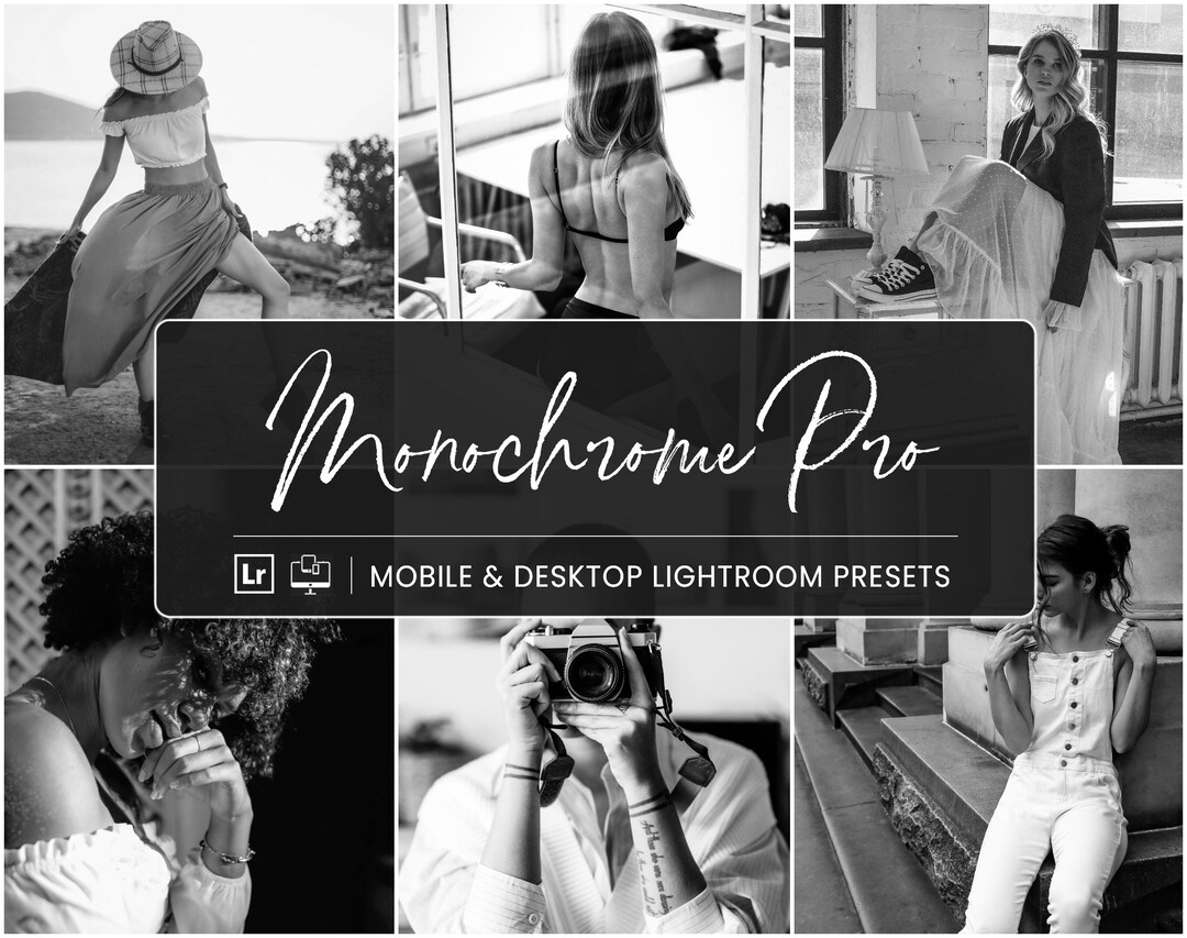 15 Monochrome Mobile Lightroom Presets, Dramatic, Matte, Black and