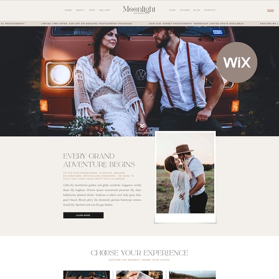Boho Photography Wix Website Template: Photographer Portfolio & Logo