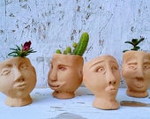 Head Pots Air Planters set 4 1, Mini Head sculpture pots, Face Pot, Succulent Tiny Pottery Planter, Cactus tiny Ceramic head sculpture