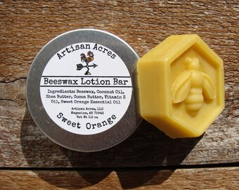 Sweet Orange Beeswax Lotion Bar, All Natural, Moisturizing