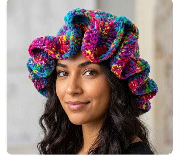 Crochet Chunky Multicolor Ruffle Bucket Hat - Etsy display picture 3