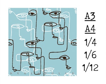 Squiggly Faces Wallpaper For Dollhouse A3 Modern Etsy