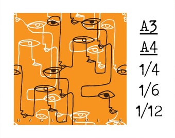 Squiggly Faces Wallpaper For Dollhouse A3 Modern Etsy