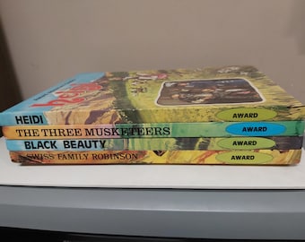 Award Adventure Classics The Three Musketeers Black Beauty Heidi Swiss Family Robinson 1982 Victoria House Publishing  4 books