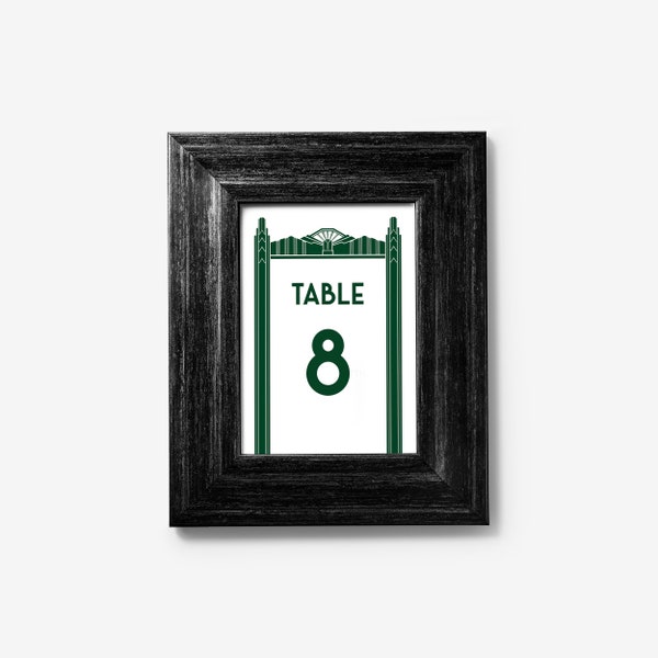 Art Deco Table Numbers - Print at Home, British Racing Green, Gatsby Party, 1920s Wedding