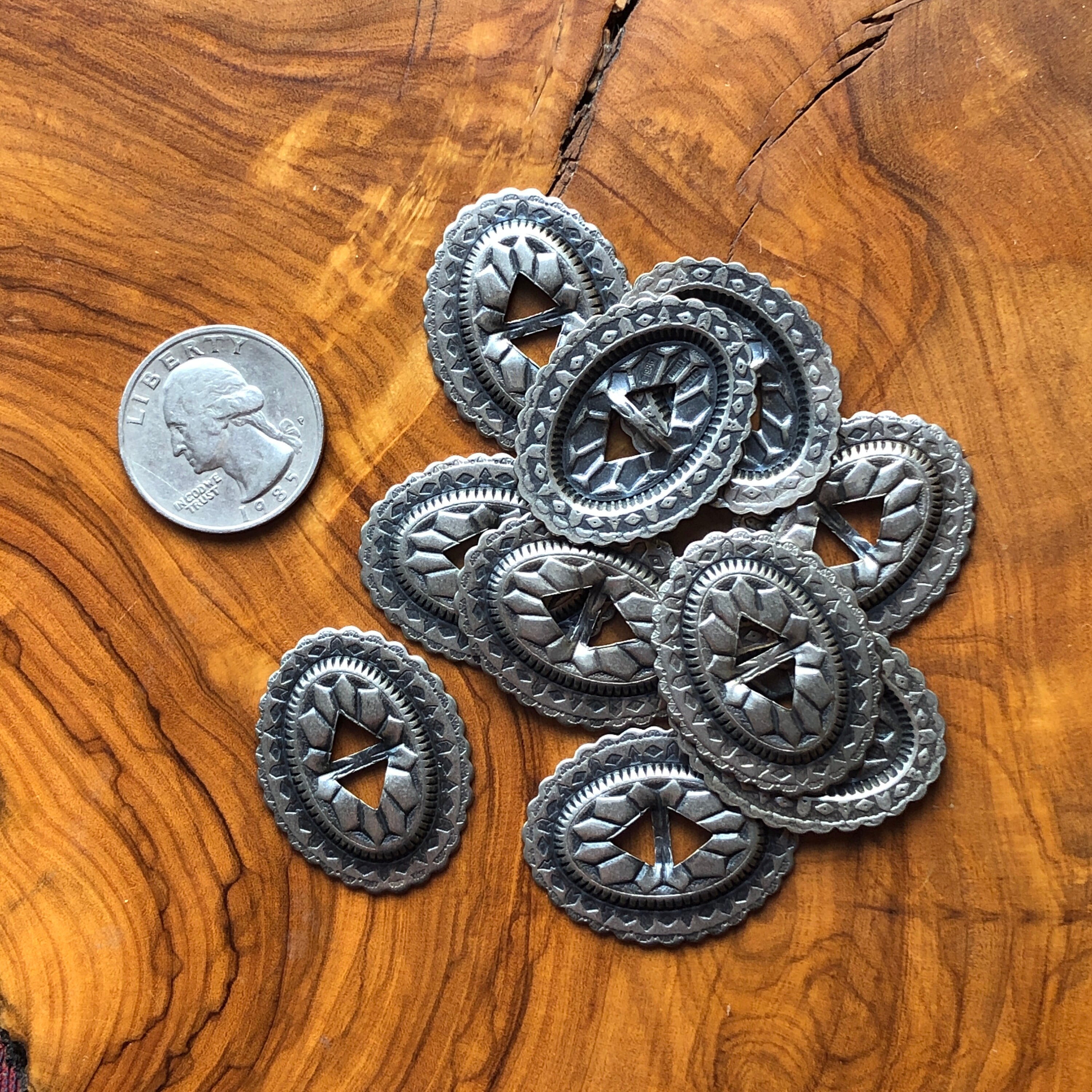 24 Oval Conchos, Solid German Silver, small southwestern sunburst design