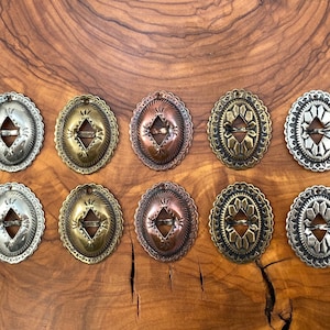 12 Small Pre-Drilled Conchos, ready for ear wires or jump rings. Choice of metal. For DIY earrings, keychains, etc. 2 design options