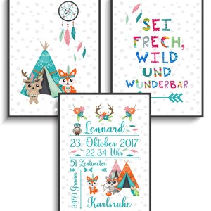 Personalisiertes 3-er Set Geburtsposter Junge, Stammtes Tiere Geburtsdaten & Name, Liebevolle Babyzimmer Wanddeko