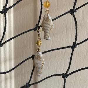 Made in Alaska: Pale Green Glass Fish Earrings with Yellow Citrine Bead and Gold Earring Hooks and Metal