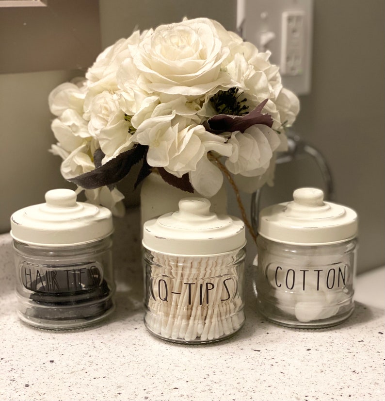 Bathroom Jars Cotton Jar Qtip Jar Painted and Distressed Etsy