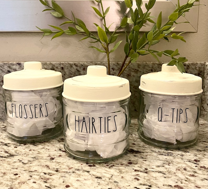 Bathroom Jars Cotton Jar Qtip Jar Painted and Distressed Etsy