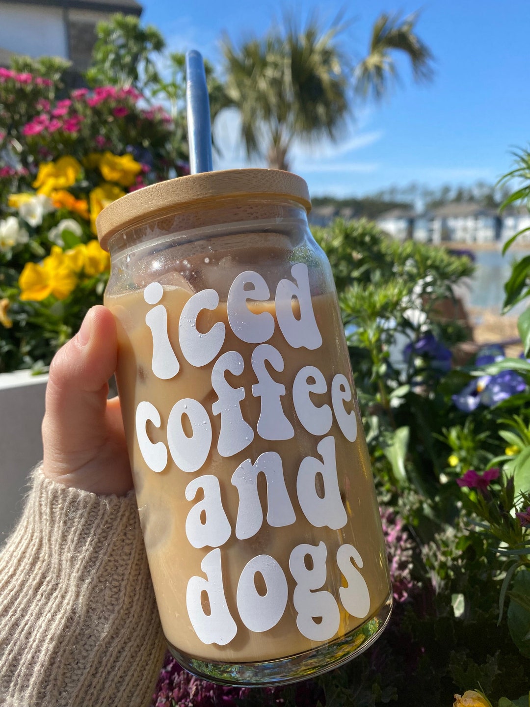 Iced Coffee and Dogs Glass Iced Coffee Cup Dog Lover Gift Etsy