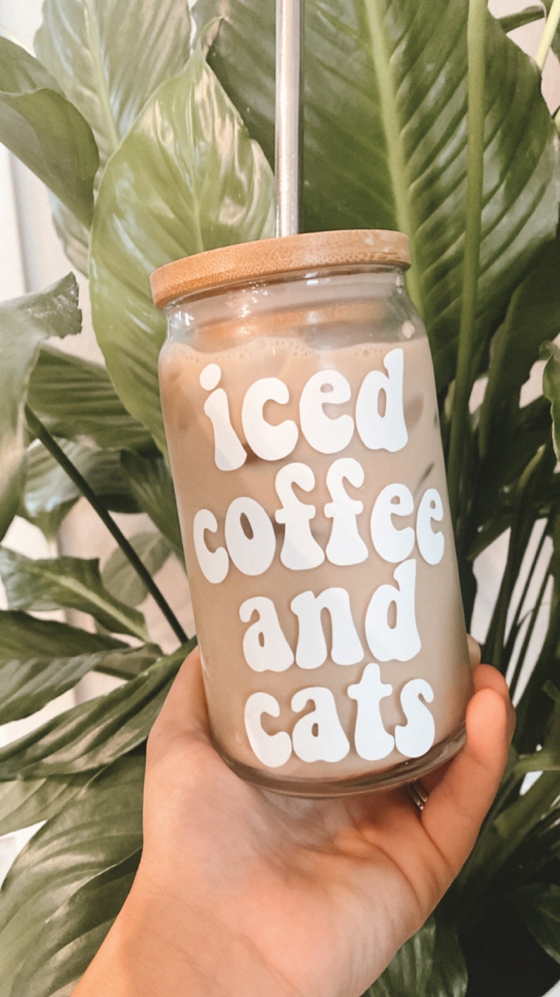 Iced Coffee and Cats Beer Can Glass Cat Aesthetic Glass Iced Etsy