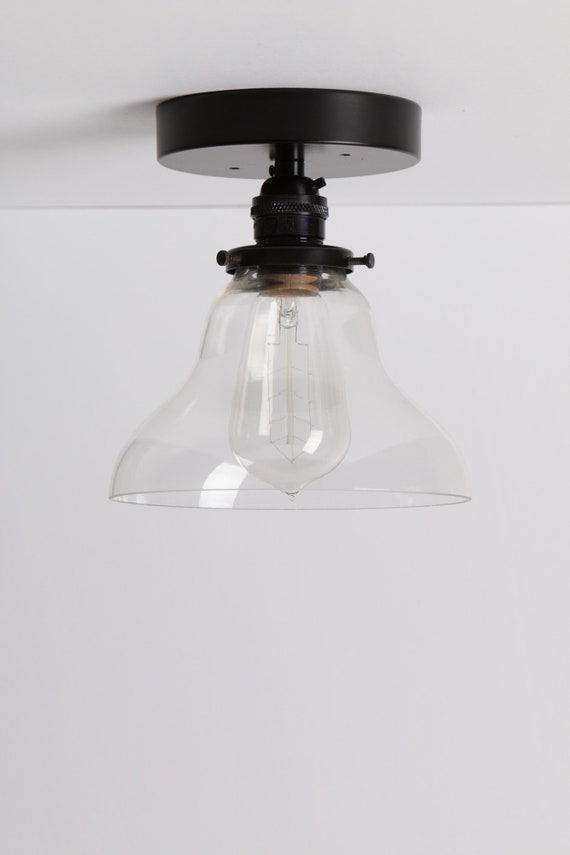Clear Glass Bell Shade Semi Flush Ceiling Light