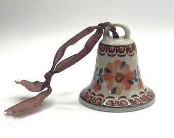 Bell Ornament 3” - Polish Pottery - Orange Poppies
