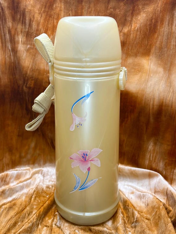 Pastel Yellow Plastic Vintage Cello Thermos Tumbler With Lid