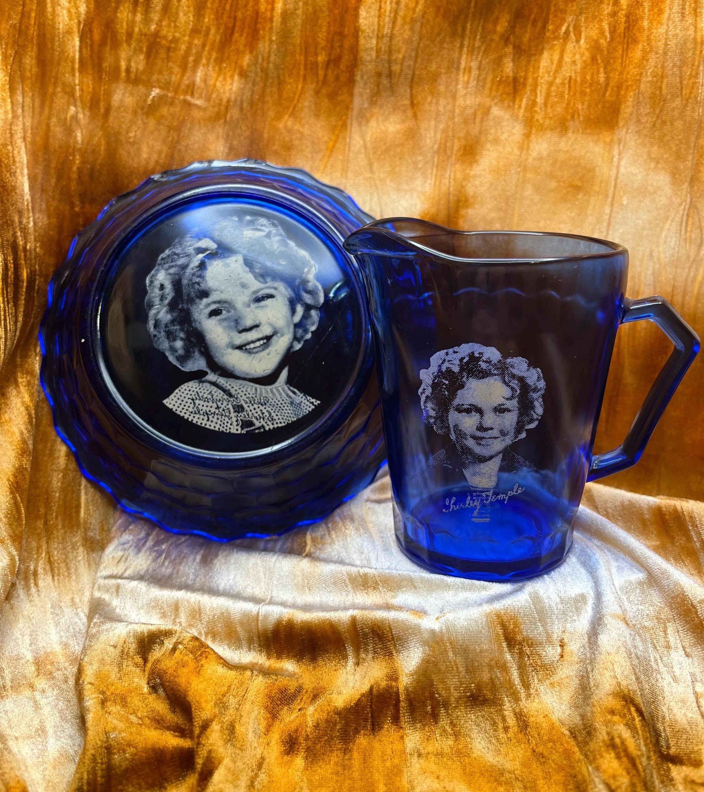 Vintage Shirley Temple Cobalt Blue Glass Pitcher and Plate Set - Etsy