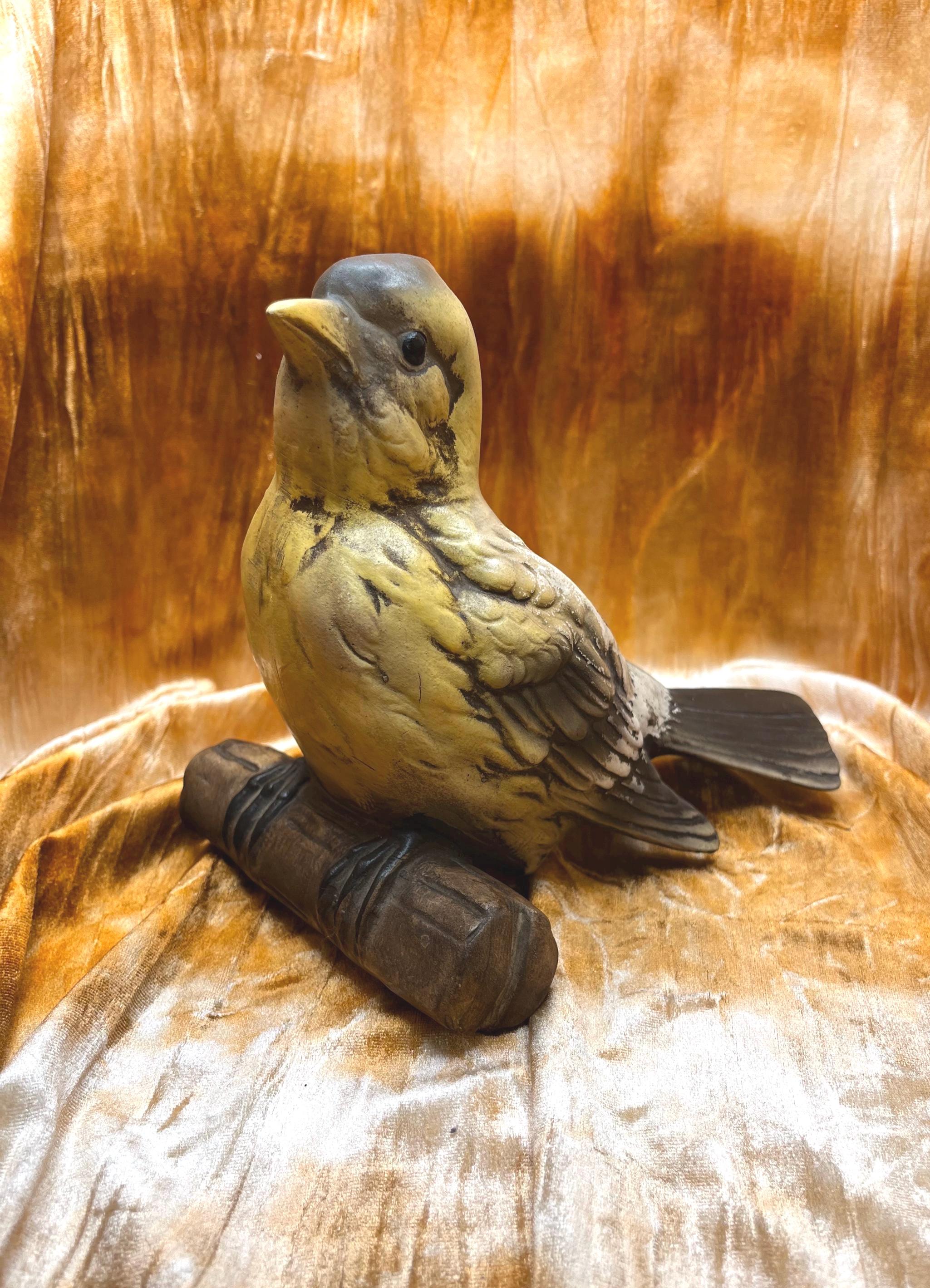Antique Ceramic Yellow Perched Bird Planter - Vintage Indoor Plant Pot