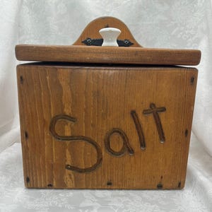 Vintage Wooden Salt Storage Box with Lid - Vintage Kitchen Storage