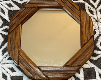 16&quot; Mid-Century Walnut Wood Wall Mirror Octagon Shape, Wooden Wall Mirror