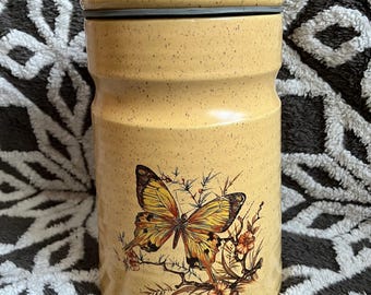 Large Vintage Treasure Craft Butterfly Floral Jar Canister with Lid