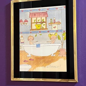 Arte de dibujos animados divertidos para el baño infantil: "¡Esa es la diferencia!" Decoración vintage para pared de baño