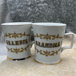 Grandma & Grandpa Matching Gold Filigree styled mugs - Tea or Coffee
