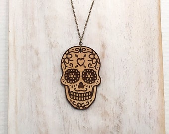 Long sautoir Calavera en bois