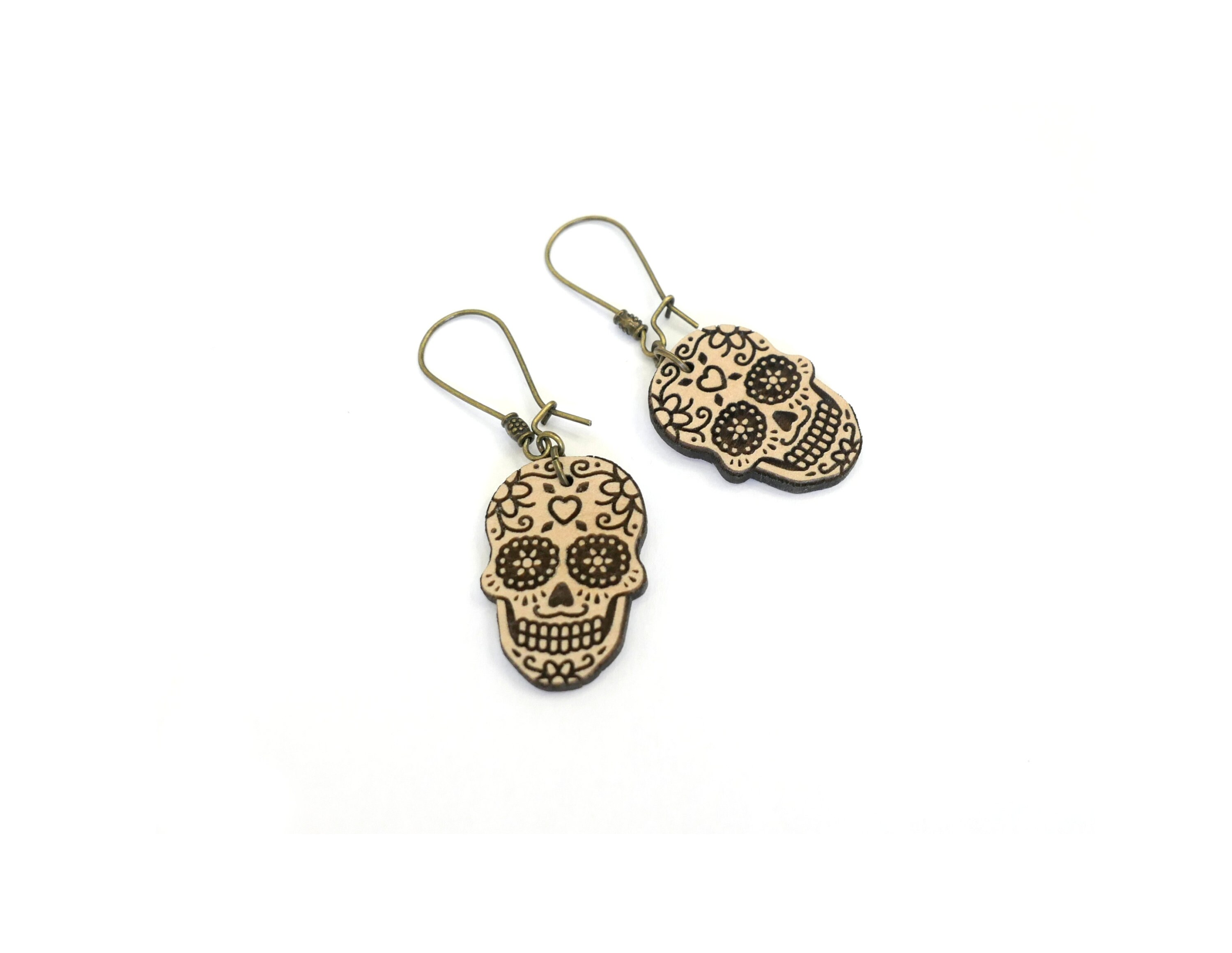 Boucles D'oreilles Longues Skull / Calavera Argenté - Fait Main, Neuf Avec étiquettes