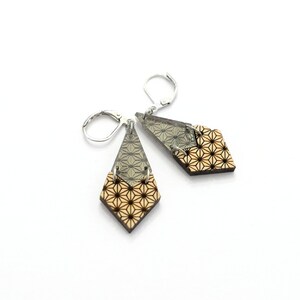 Earrings Les Minis - Duo of colors anthracite mirror and wood pattern Origami
