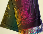 Pashmina - Rainbow on Black - festival scarf shawl