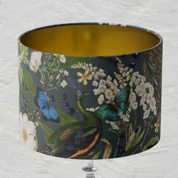 Lampenschirm Pfau und Anemonen | Farbvarianten Gold, Silber, Bronze | Stehlampe, Hängelampe