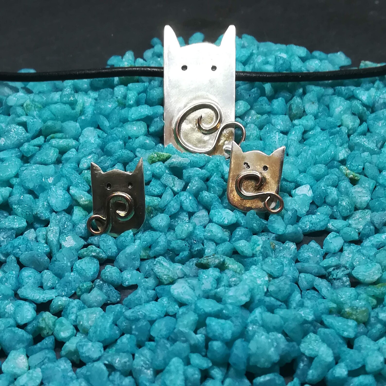 Sterling Silver Cat Jewelry Set Cat Necklace and Earrings Etsy